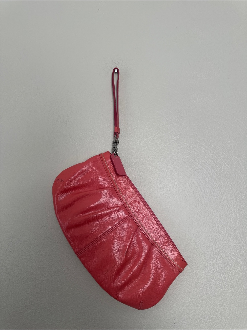 Coach Y2K Coral Pink Leather Wristlet Clutch with Detachable Strap